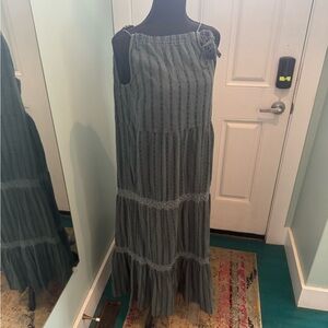 Cost Plus World Market Striped Gray Midi Dress